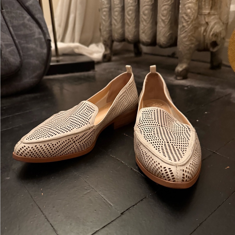 Cute Cream Loafers with Perforated Design